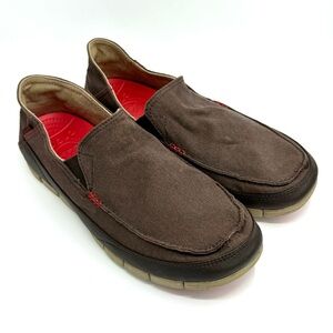 Crocs stretch sole canvas dark brown slip on loafers men’s size 12